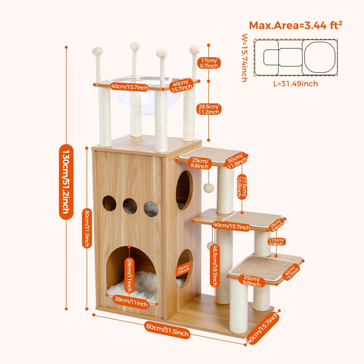 PAWZ Ro Multi Level Cat Tree Indoor Wood Tower With Scratching Posts