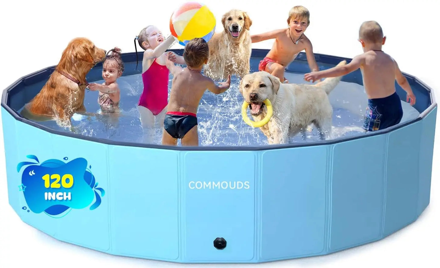 Foldable Dog Pool Collapsible Hard Plastic Kiddie Family Swimming Pool