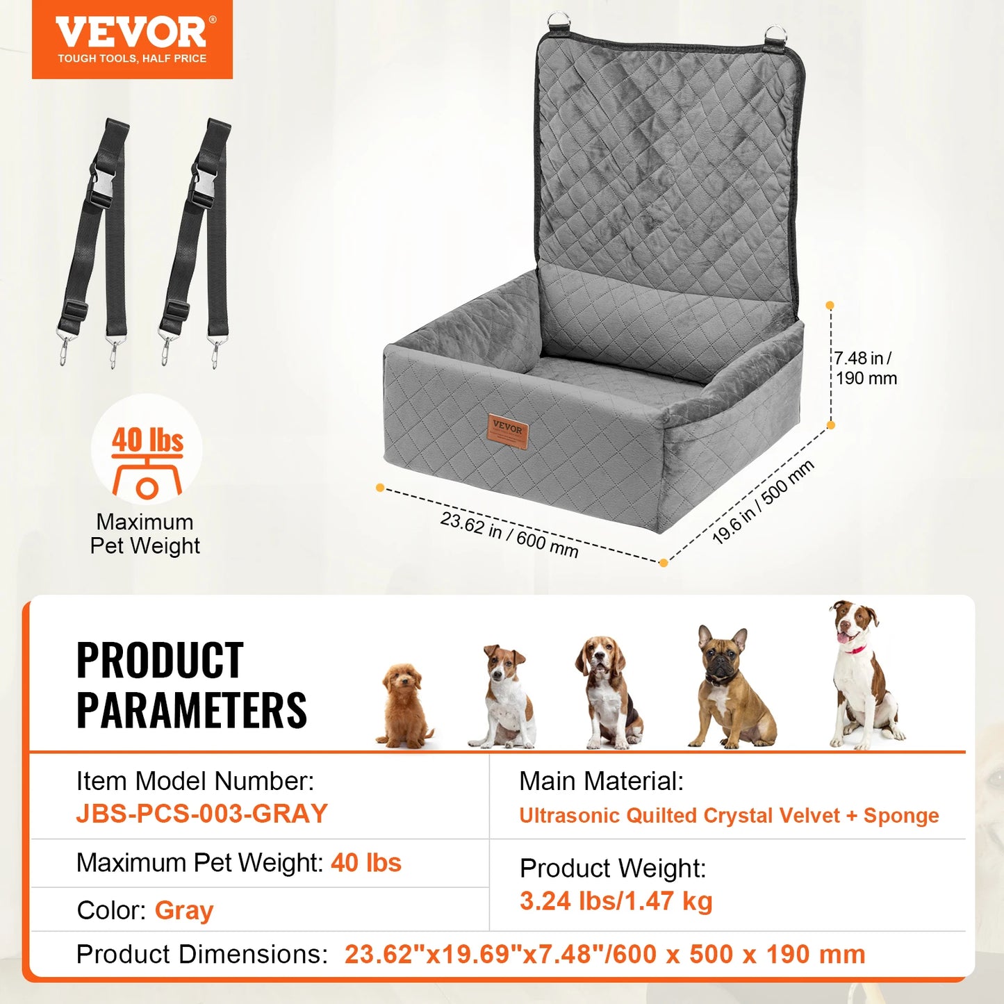 SucceBuy Waterproof Dog Car Seat Booster With Clip-On Safety Leash