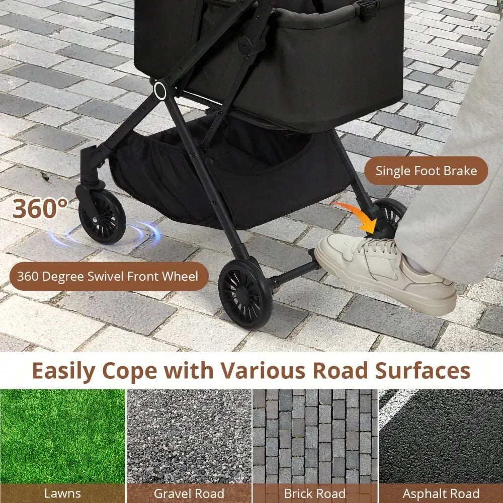 XMSJ Pet Stroller Foldable 4-Wheel Travel Carrier For Pets