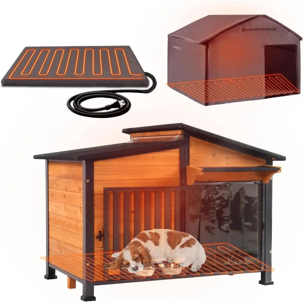 Outdoor Heated Dog House With Insulated Liner And AntiChew Frame
