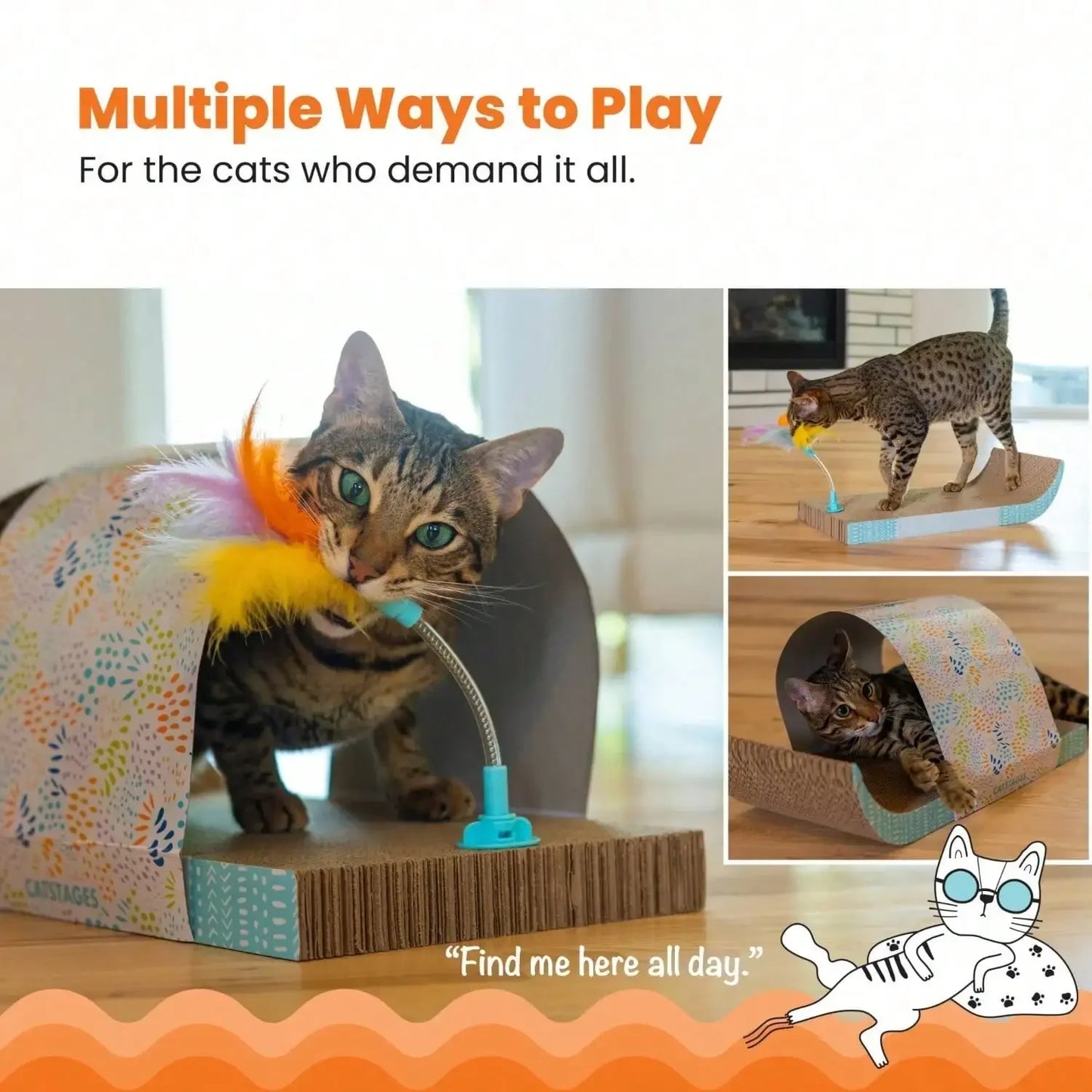 Detachable Cat Tunnel Toy With Scratching Board And Feather