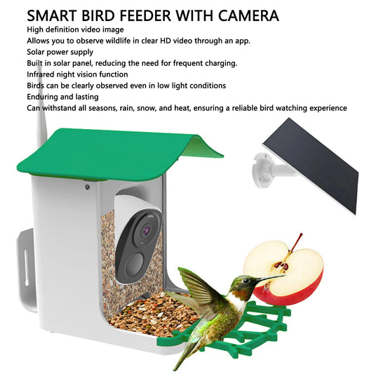 Smart Bird Feeder With Camera Solar Panel HD Video Weatherproof