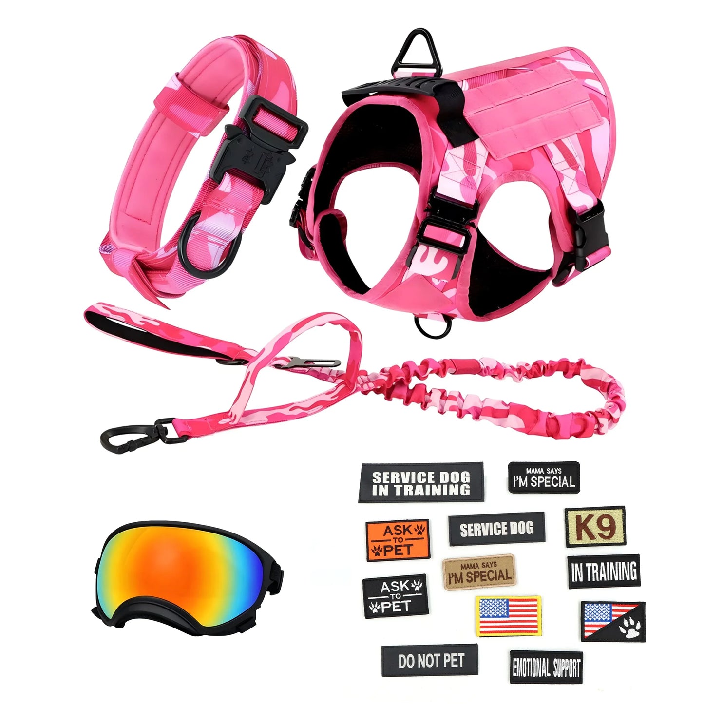 Tactical Dog Harness Vest With Leash And Velcro Patches Sunglasses