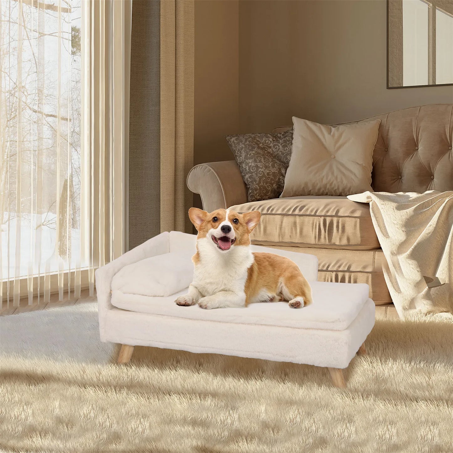 BINGOPAWCN Elevated Pet Bed Nordic Style With Cozy Pad Waterproof