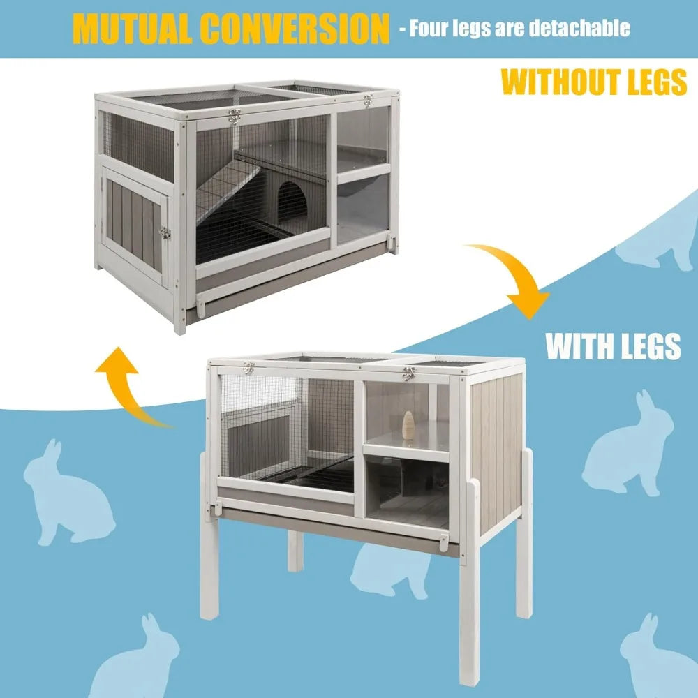 Wooden Two Story Guinea Pig Cage With Stand Ramp Leakproof Tray