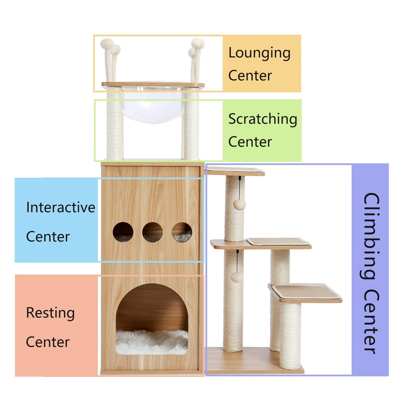 PAWZ Road Modern Cat Tree For Large Cats Wood Tower With Scratch Post