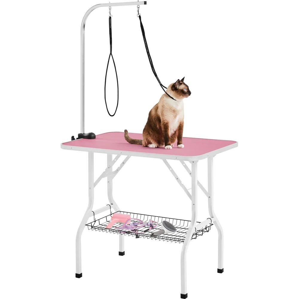 Costoffs Foldable Dog Grooming Table With Arm And Mesh Tray