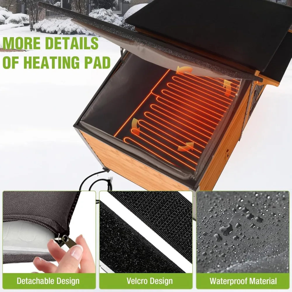 Outdoor Heated Dog House With Insulated Liner And AntiChew Frame