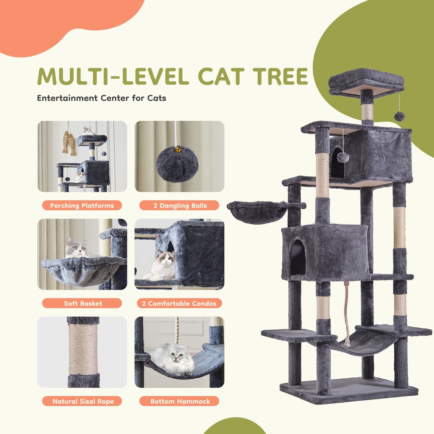 JHK Cat Tree Tower Multi Level Climbing With Condo