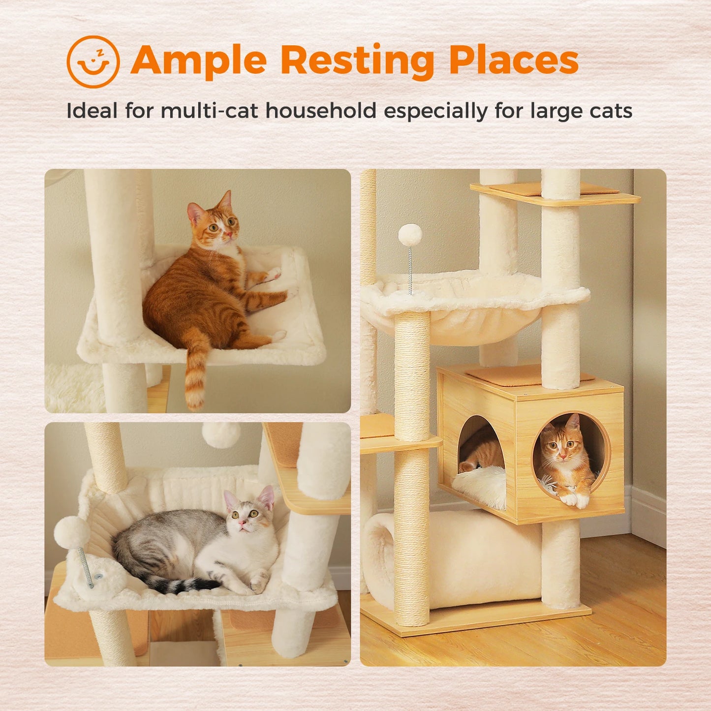 PAWZ Road Height Adjustable Wooden Cat Tree With Hammock Posts