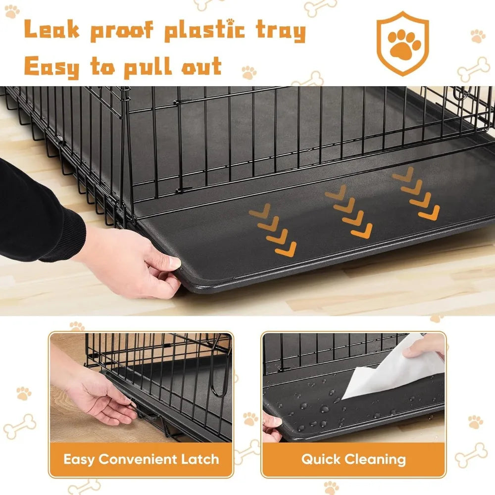 Double Door Dog Crate With Leakproof Pan Tray Indoor Use