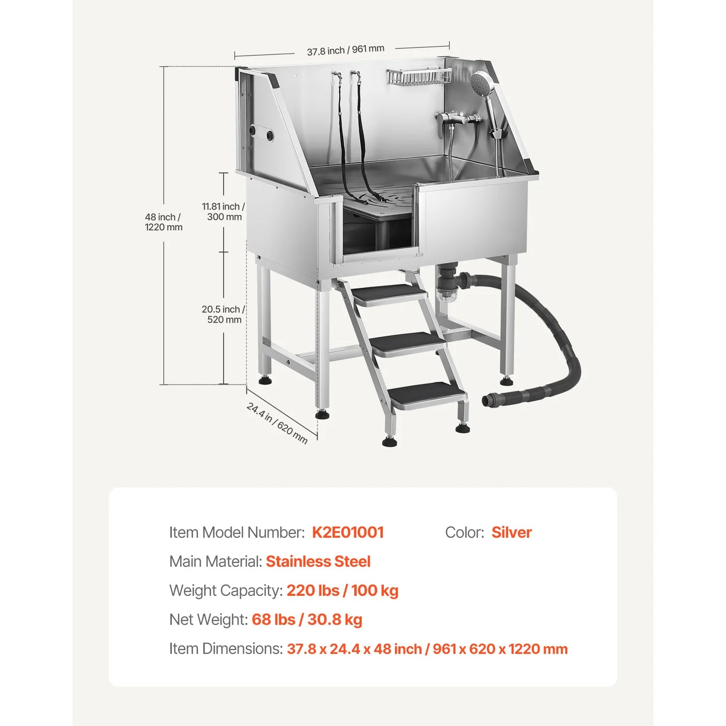 Stainless Steel Dog Grooming Station With Storage And Faucet