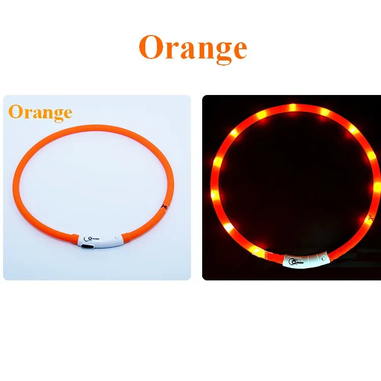 Silicone LED Dog Collar Rechargeable With 3 Modes Night Safety