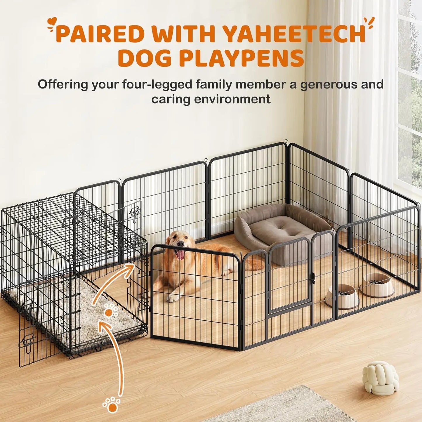 Double Door Collapsible Metal Dog Crate With Divider For Large Dogs
