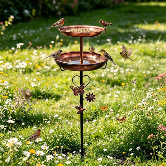 Double Layer Outdoor Bird Bath Stand With Five Pronged Base
