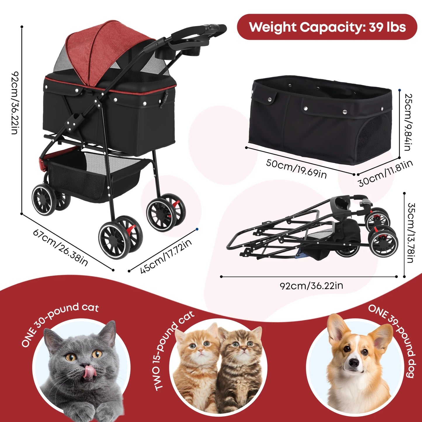 Chihuahua Pet Stroller For Cats Dogs Breathable Mesh Canopy