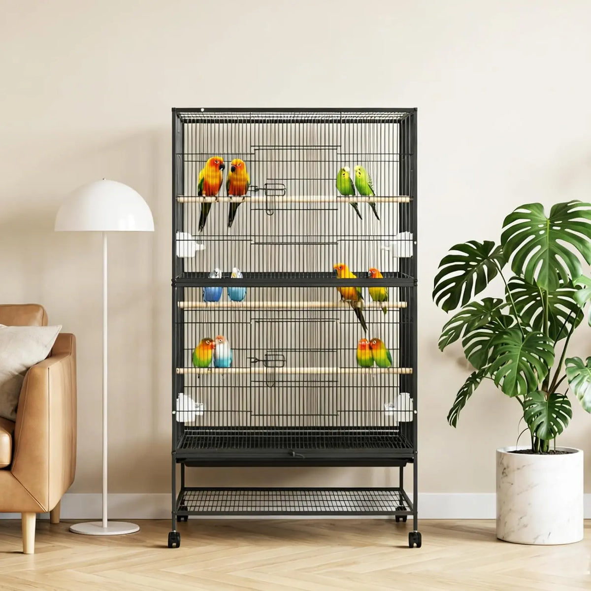 HiMISS Bird Cage With Rolling Base And Feed Bowls