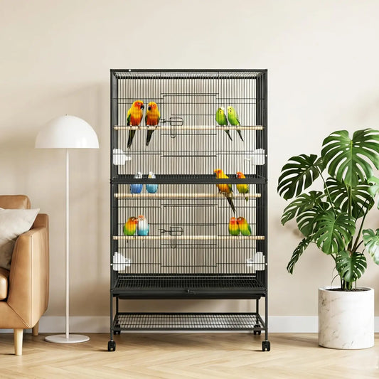 HiMISS Bird Cage With Rolling Base And Feed Bowls