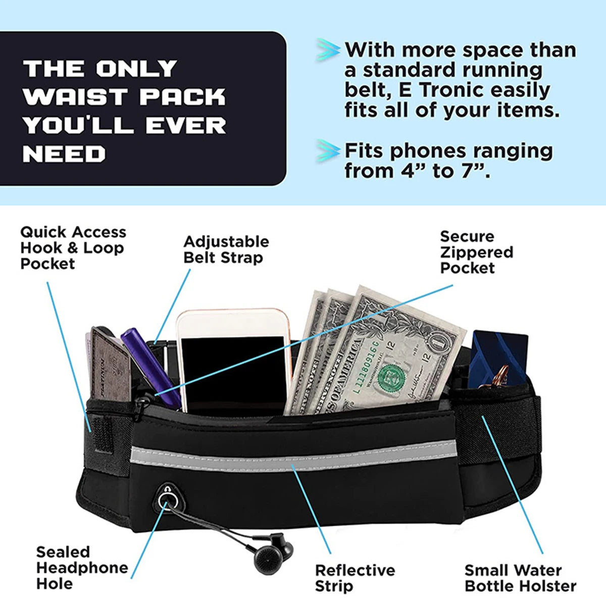 Reflective Hands Free Dog Leash With Waist Bag