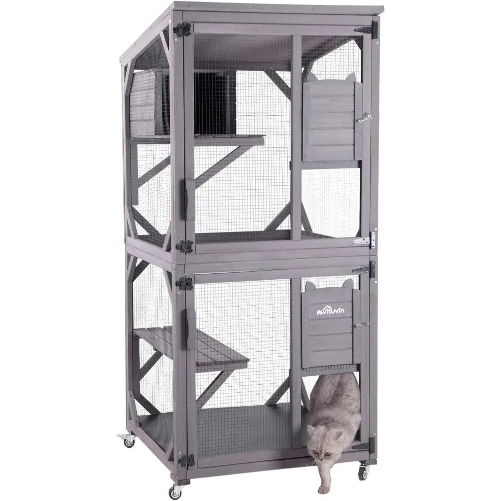 Aivituvin Cat Catio Outdoor Indoor Run Wooden Enclosure On Wheels