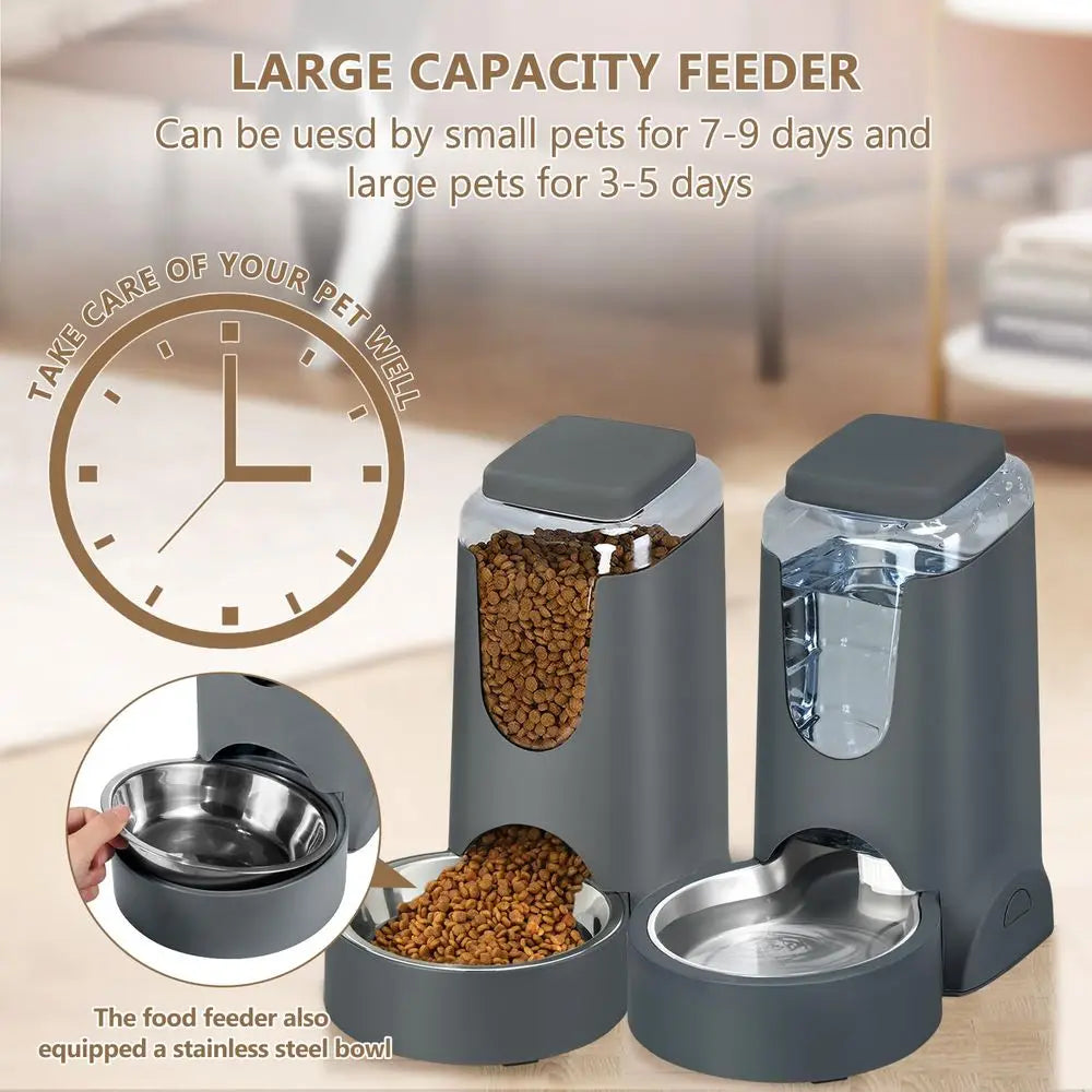 XMSJ Cat Feeder and Water Dispenser With Stainless Steel Bowl