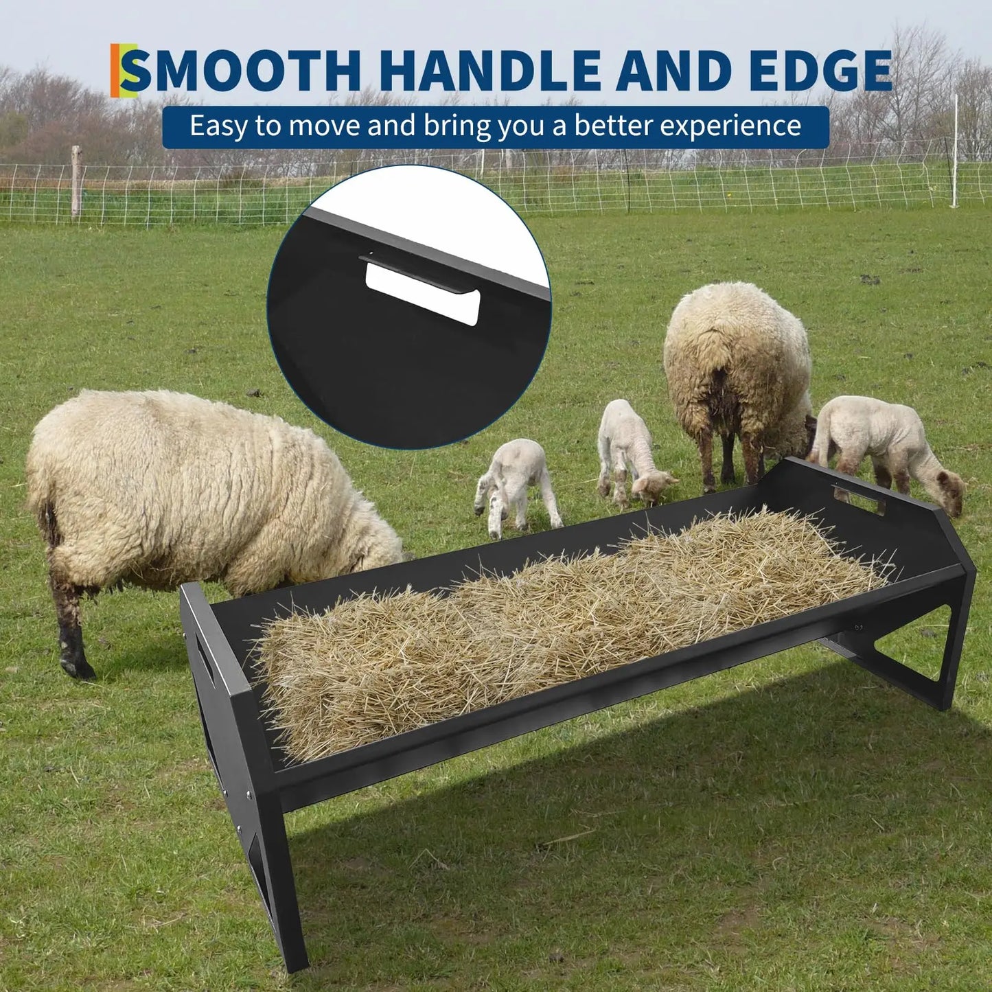 HiMISS Farm Animals Galvanized Steel Livestock Feeder Hay Trough V Shaped Bottom