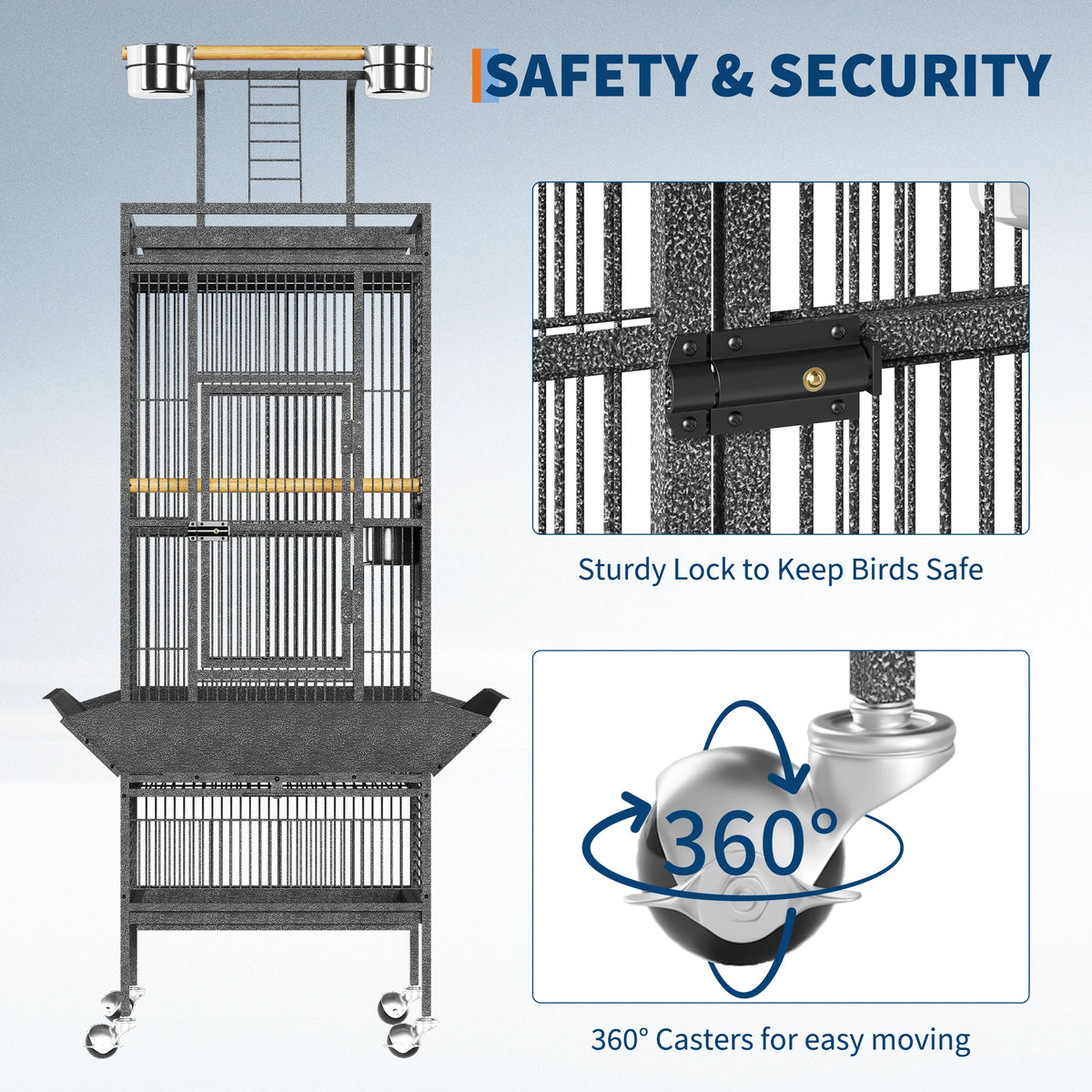 Wrought Iron Bird Cage With Rolling Stand Perch And Feeder