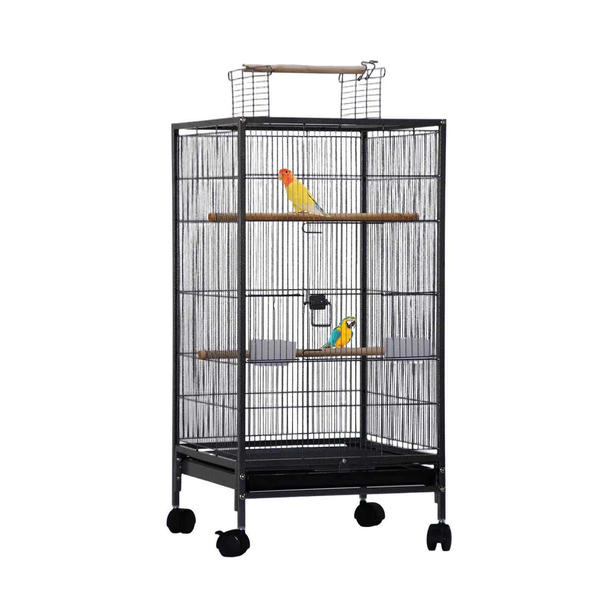 Open Top Double Parrot Cage With Rolling Storage Stand