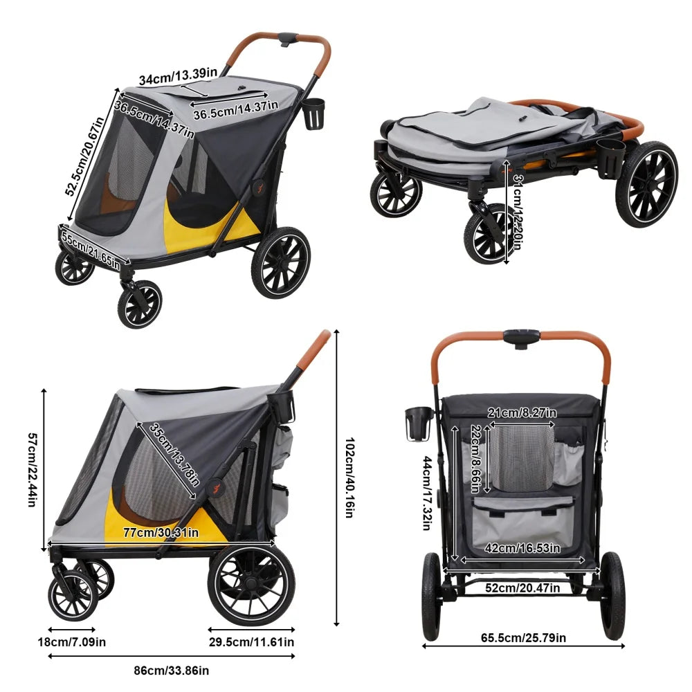 Foldable Dog Stroller Carrier Cup Holder 4 Wheel Jogger 42kg