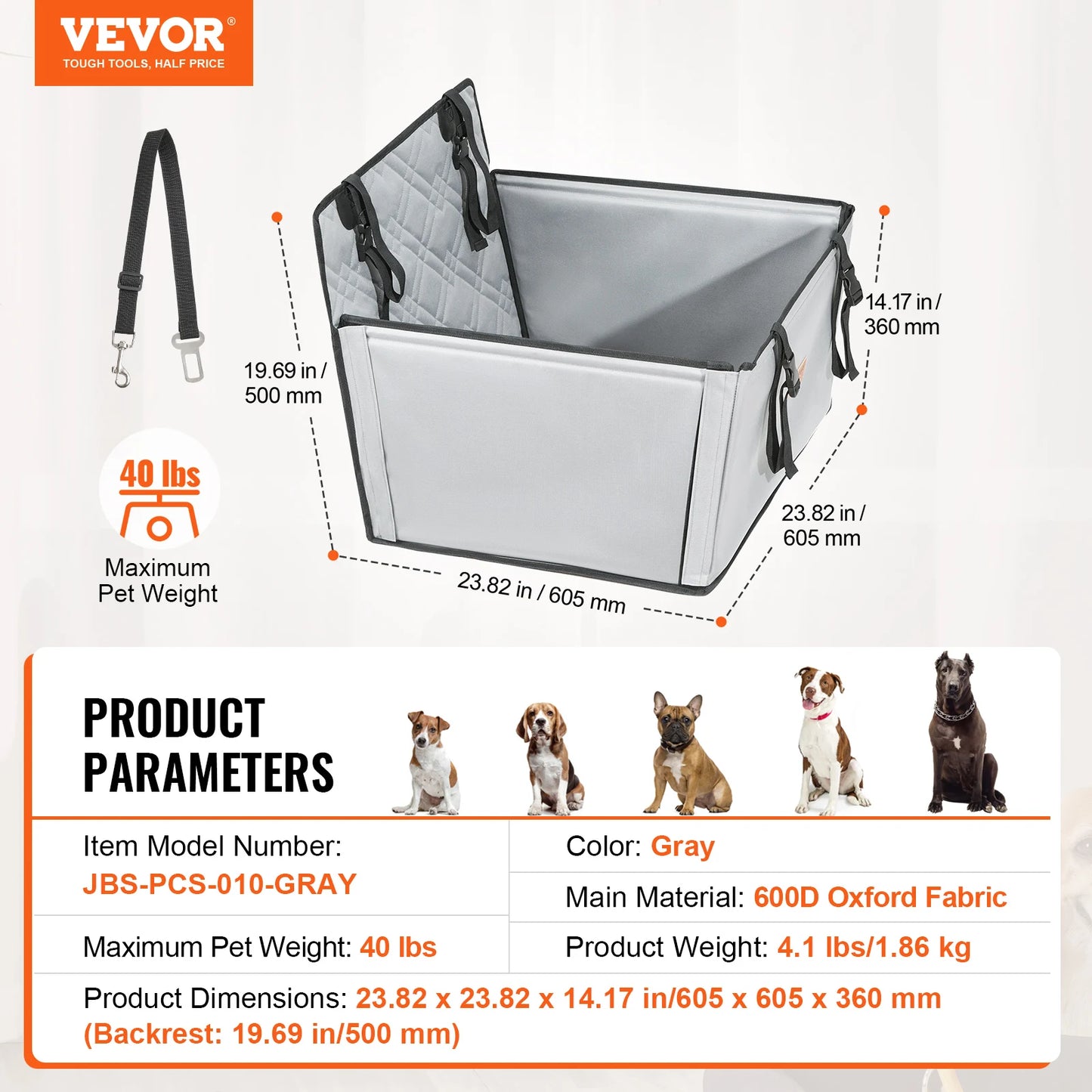 SucceBuy Waterproof Dog Car Seat Booster With Clip-On Safety Leash