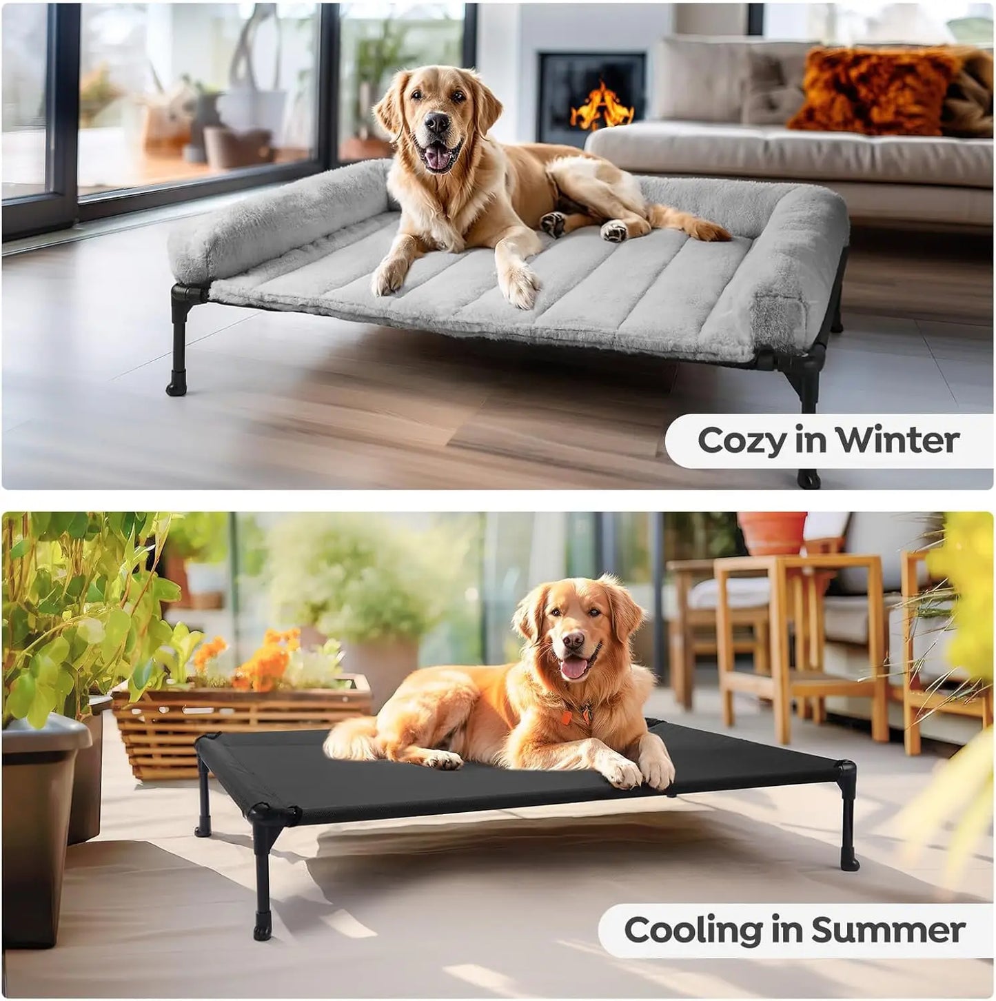 Elevated Orthopedic Dog Bed With Fluffy Bolster For Pet Comfort