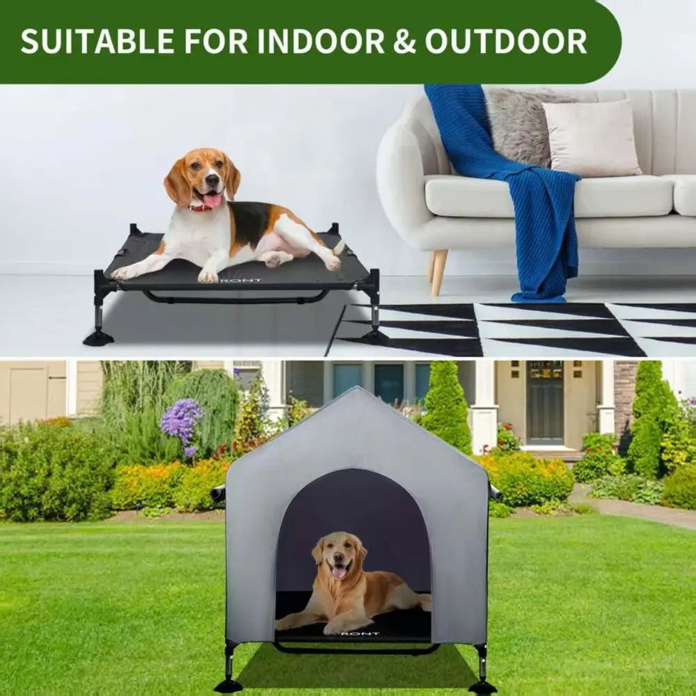 Dog House Outdoor Indoor Elevated Bed Cot With Mesh Windows