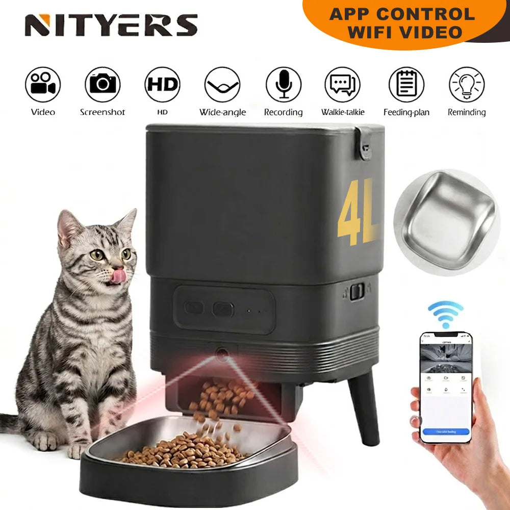 Nityers Automatic Cat Feeder With HD Night Vision WiFi