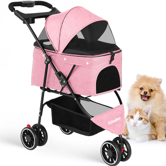 Chihuahua Pet Stroller For Cats Dogs Breathable Mesh Canopy