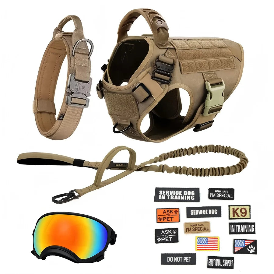 Tactical Dog Harness Vest With Leash And Velcro Patches Sunglasses