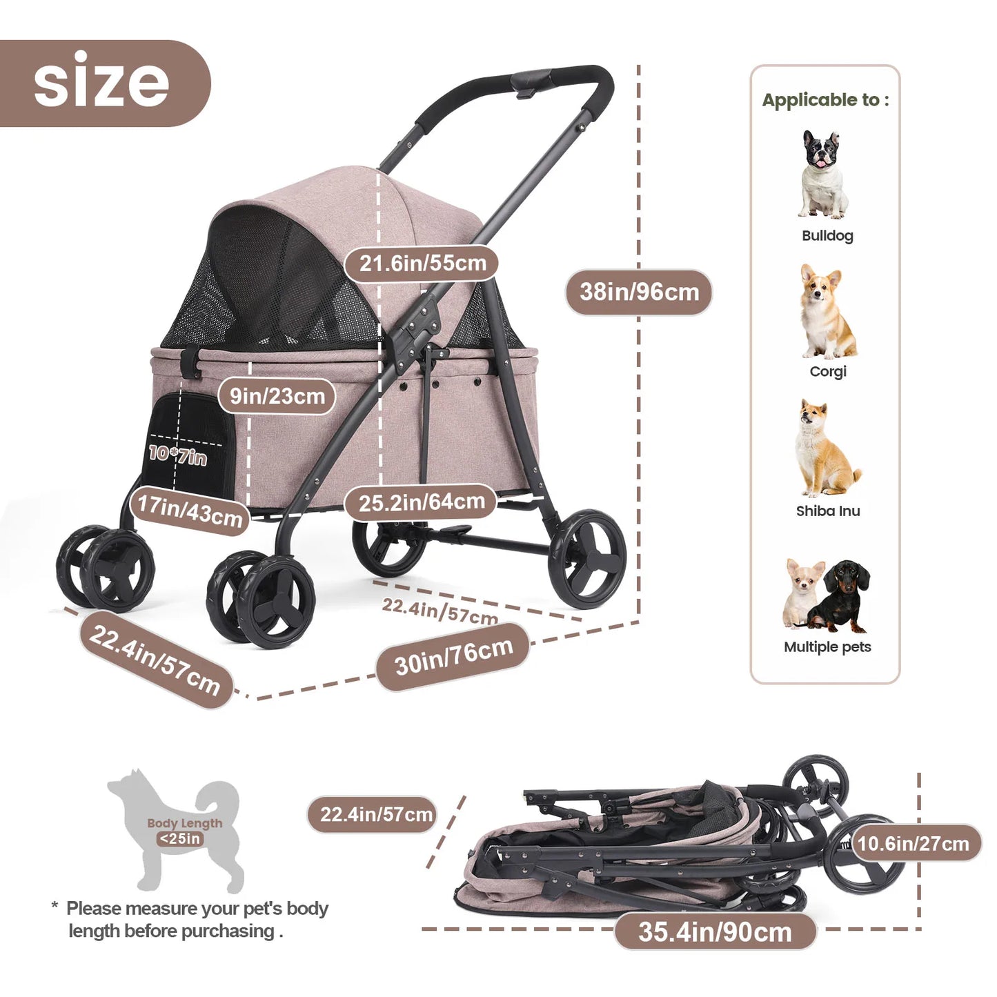Foldable Dog Stroller Portable 4 Wheel Pet Pushchair Travel Carriage Fashion Bag