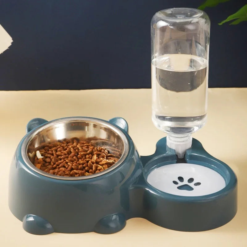 Raised Stainless Steel Double Pet Bowl For Cats And Dogs