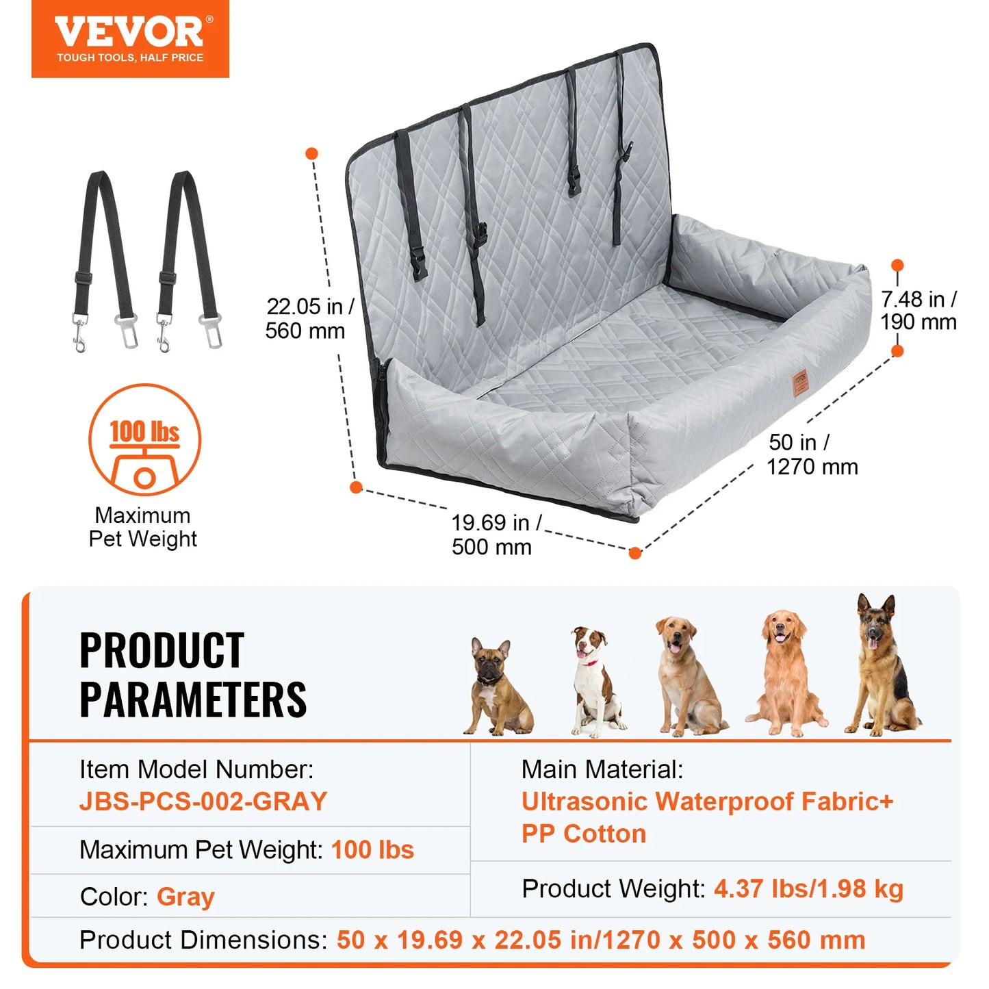 SucceBuy Waterproof Dog Car Seat Booster With Clip-On Safety Leash