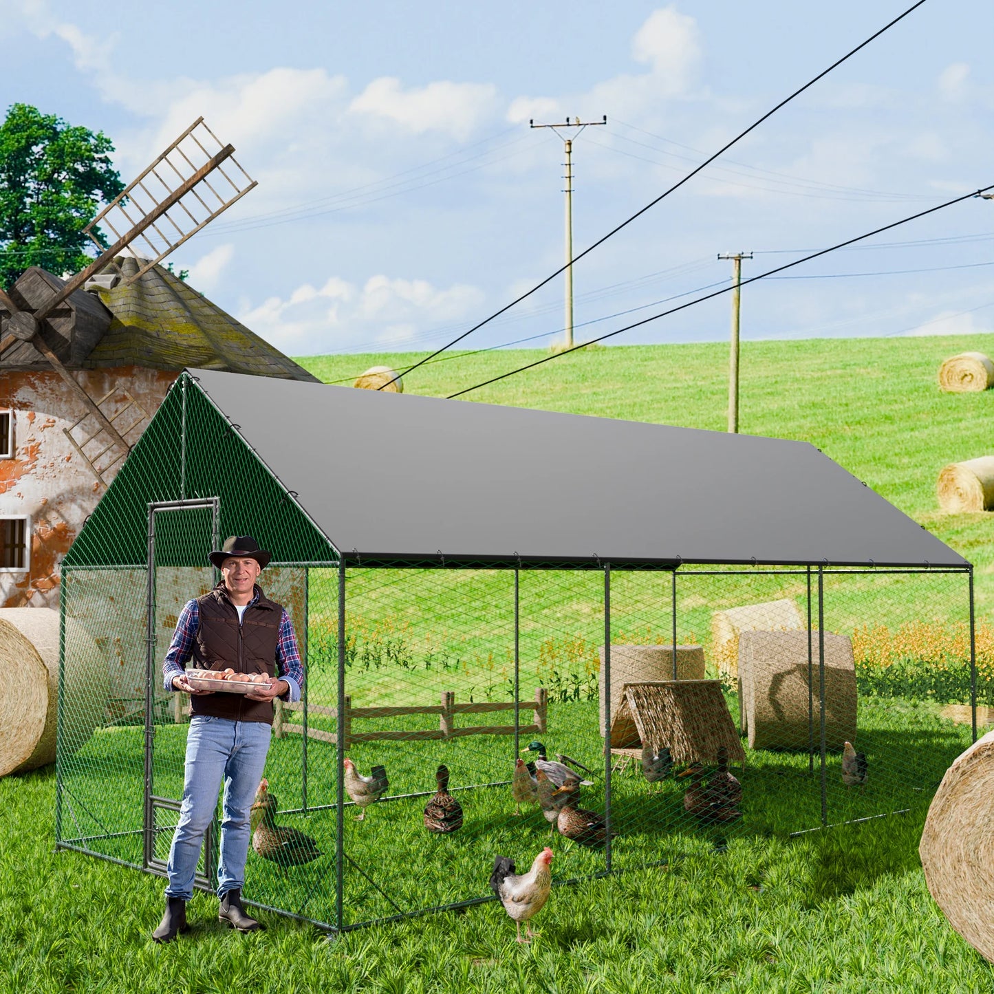 BINGOPAW Outdoor Walk In Chicken Coop With Nylon Netting