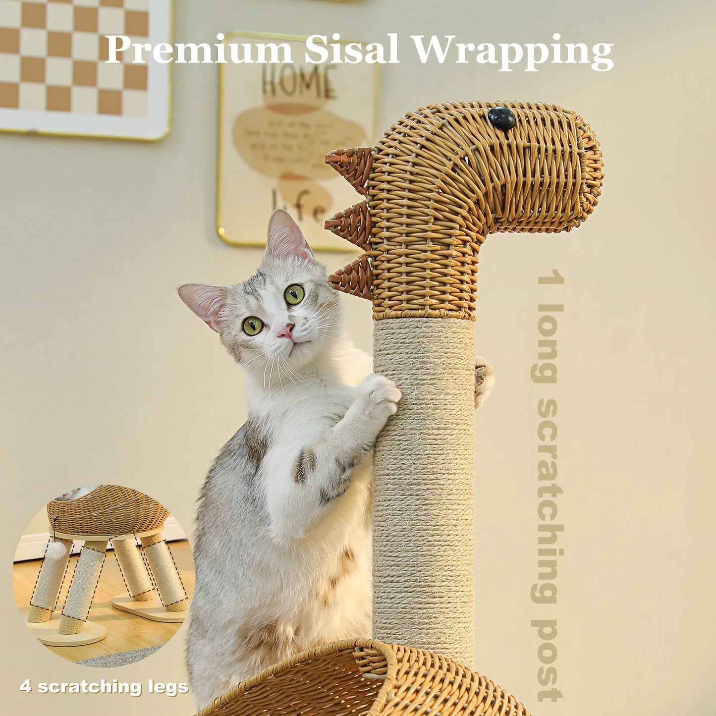 PAWZ Road Dinosaur Cat Tree Tower With Sisal Scratching Post