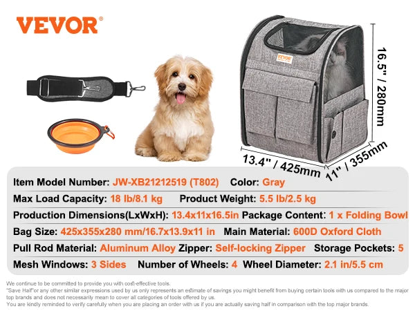 Breathable Pet Carrier Backpack With Telescopic Handle For Travel