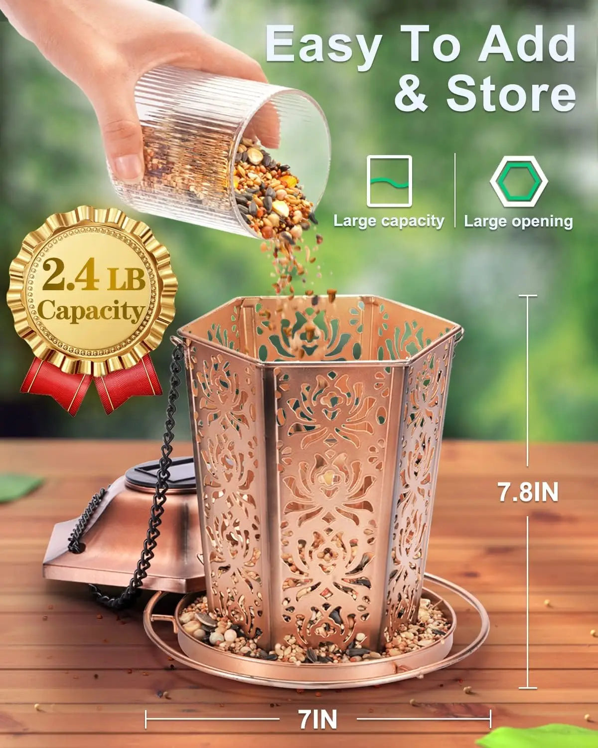 Solar Powered Metal Bird Feeder for Outdoors Weather Resistant ChewProof