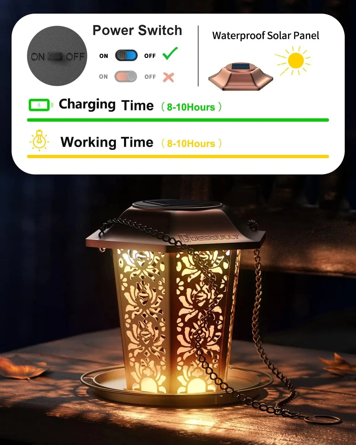 Solar Powered Metal Bird Feeder for Outdoors Weather Resistant ChewProof