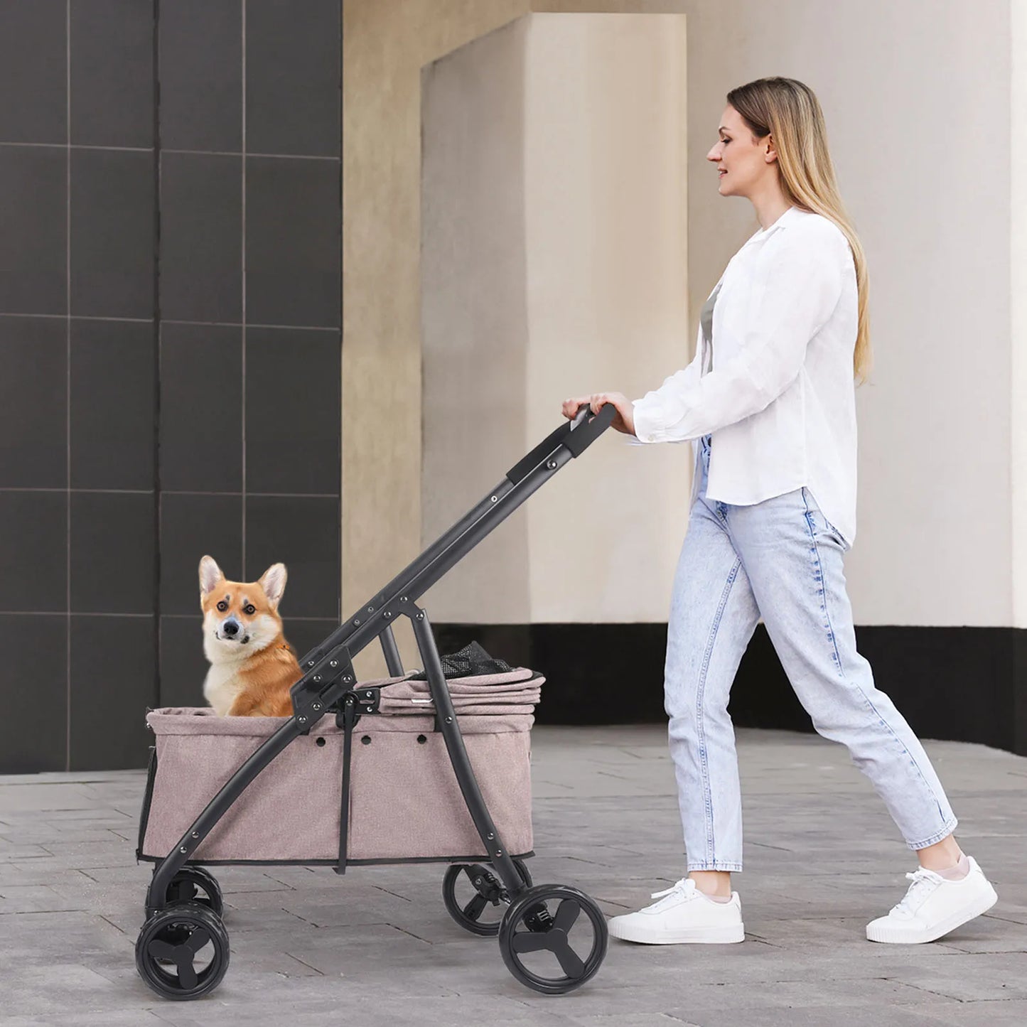 Foldable Dog Stroller Portable 4 Wheel Pet Pushchair Travel Carrier