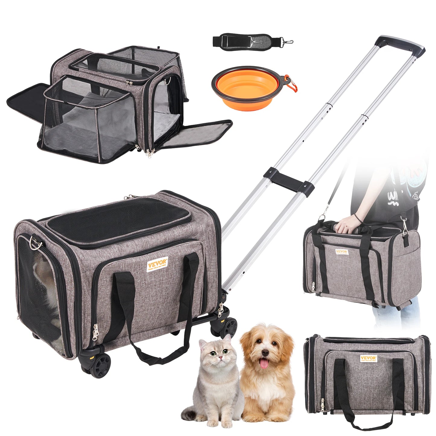 Breathable Pet Carrier Backpack With Telescopic Handle For Travel