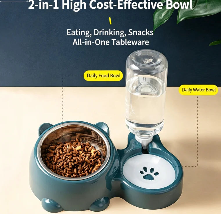Raised Stainless Steel Double Pet Bowl For Cats And Dogs