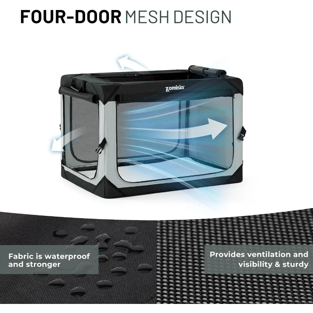 Foldable Dog Crate Portable Soft Kennel With Mesh Windows
