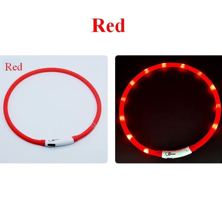 Silicone LED Dog Collar Rechargeable With 3 Modes Night Safety