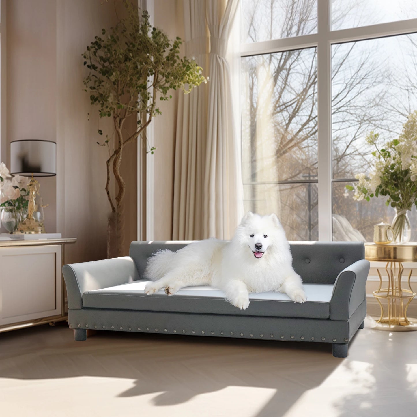 BINGOPAWCN Elevated Dog Bed Sofa With Microfiber Leather Cover